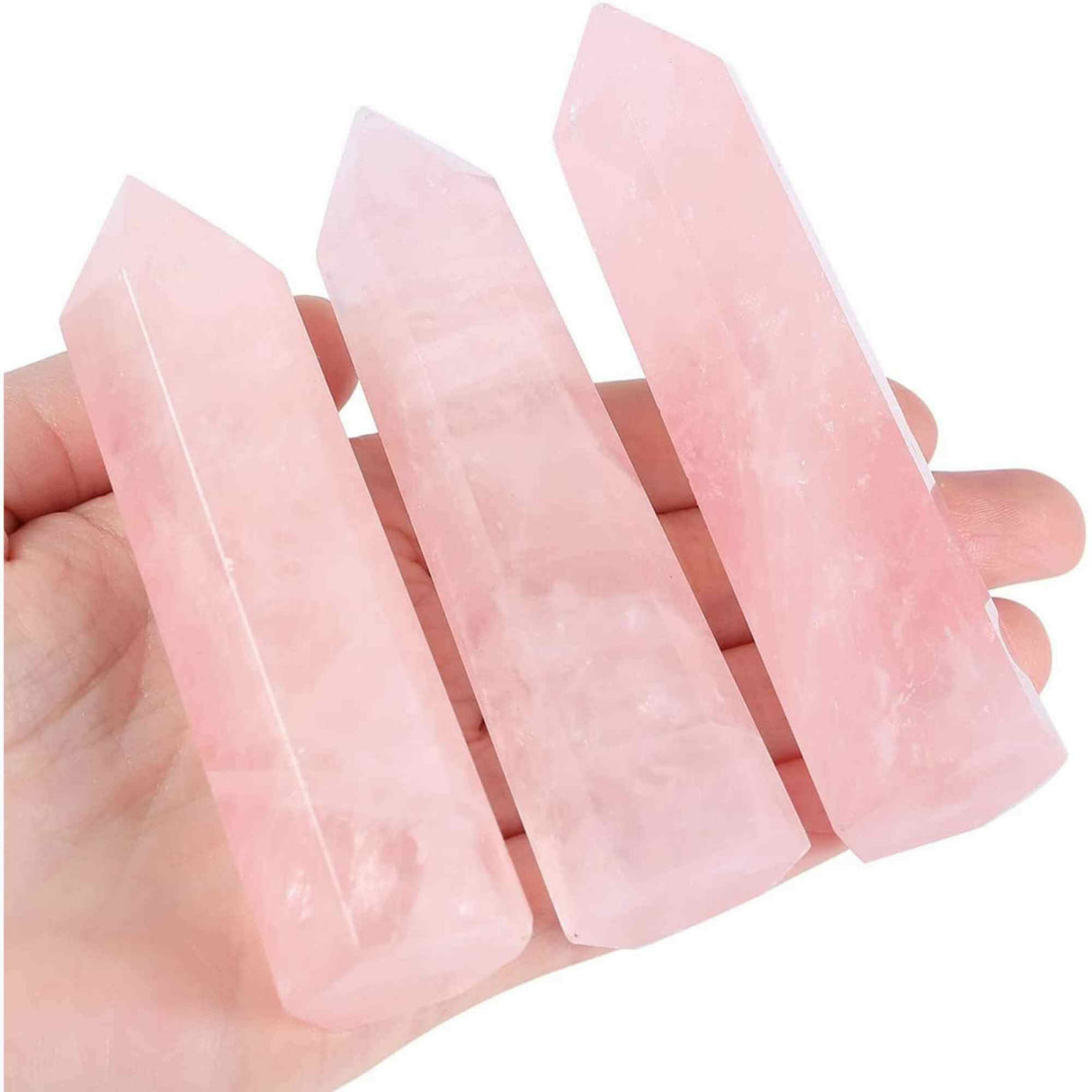 Turn Obelisc de 10-11 cm din Cuart Roz Natural, Bagheta Mare de Cristal Vindecator cu 6 Fatete pentru Reiki, Chakra, Terapie de Meditatie