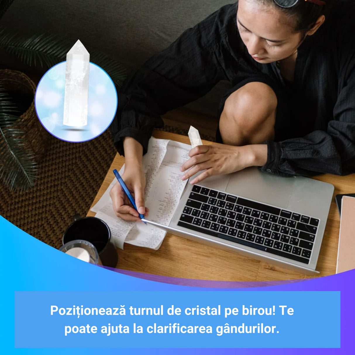 Turn de cristal semipretios vindecator hexagonal Cuart transparent - Obelisc cu inaltimea de 10 cm