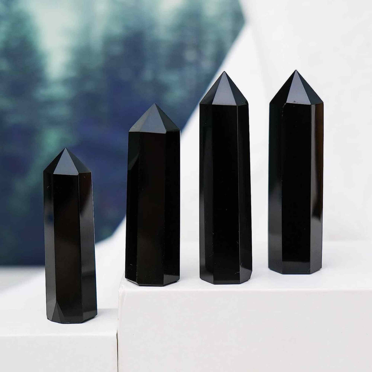 Turn de 9-10 cm din cristal semipretios vindecator hexagonal Obsidian - Obelisc pentru meditatie