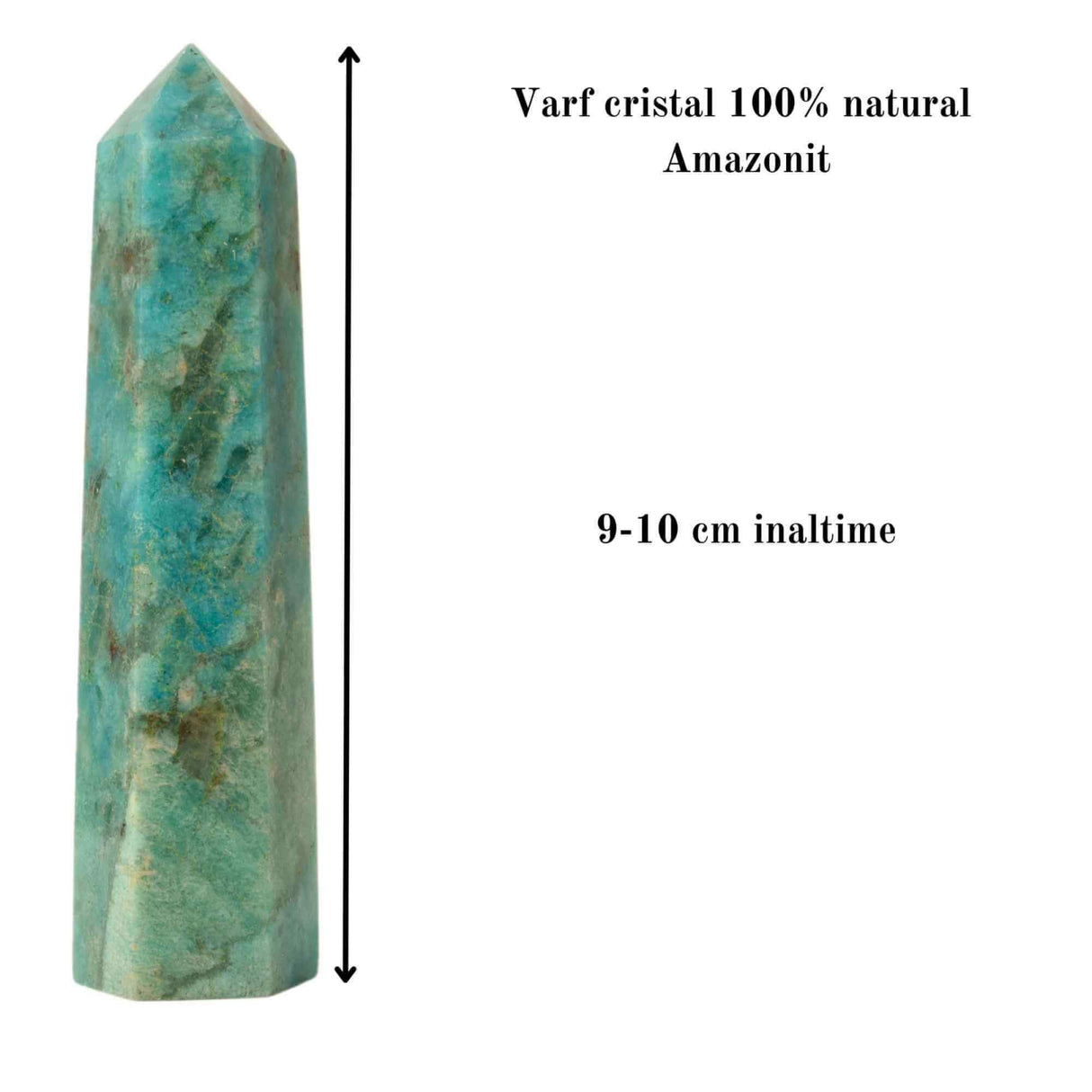 Turn din cristal natural Amazonit 9-10 cm: Armonie, echilibru si protectie intr-o singura piatra semipretioasa