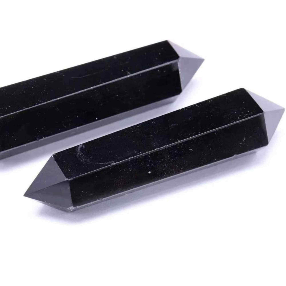 Turn Hexagonal Dublu Varf din Obsidian Negru inaltime de 7-9 cm
