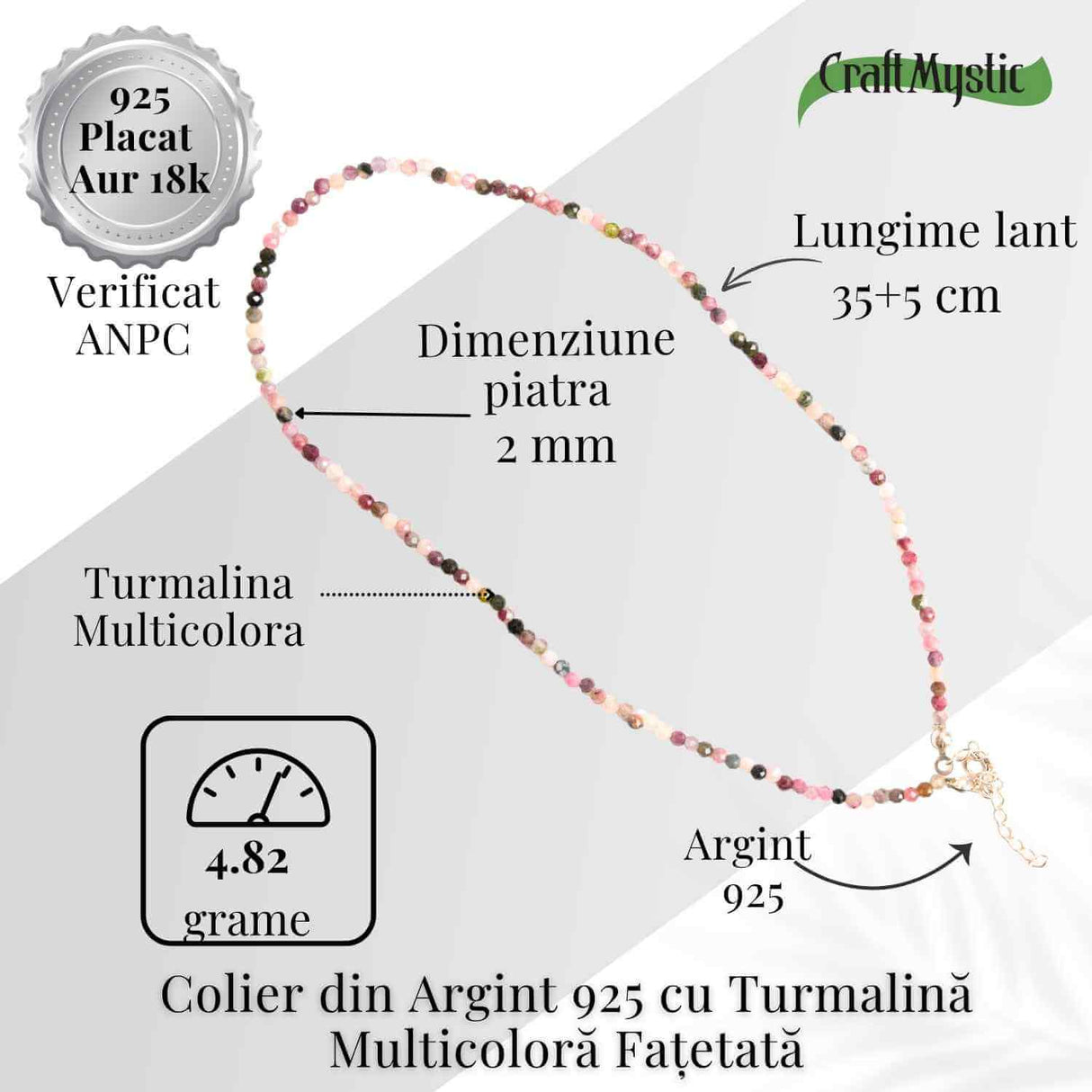 Energie si Armonie – Colier din Argint 925 cu Turmalina Multicolora Fatetata