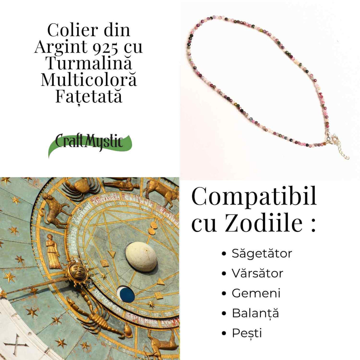 Energie si Armonie – Colier din Argint 925 cu Turmalina Multicolora Fatetata