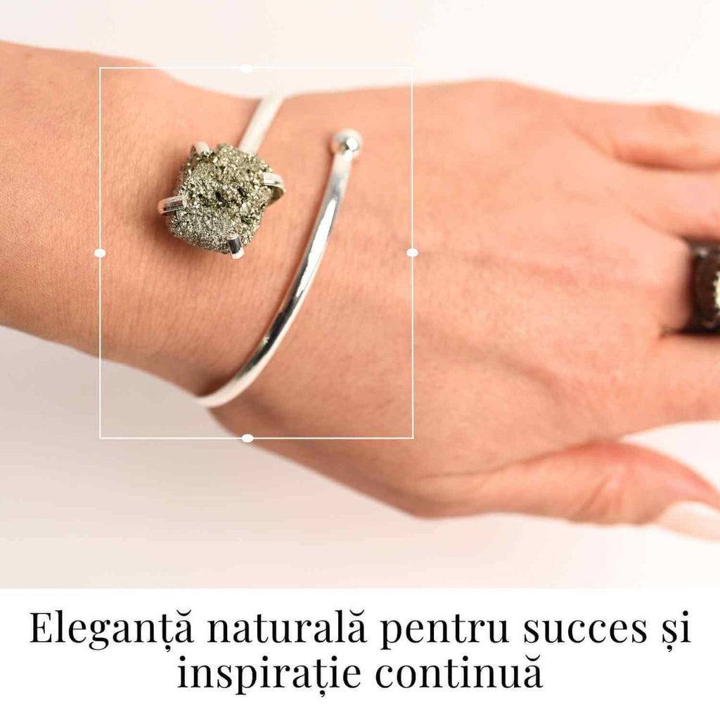 Bratara Metalica Argintie cu Piatra de Pirita, Eleganta si Prosperitate