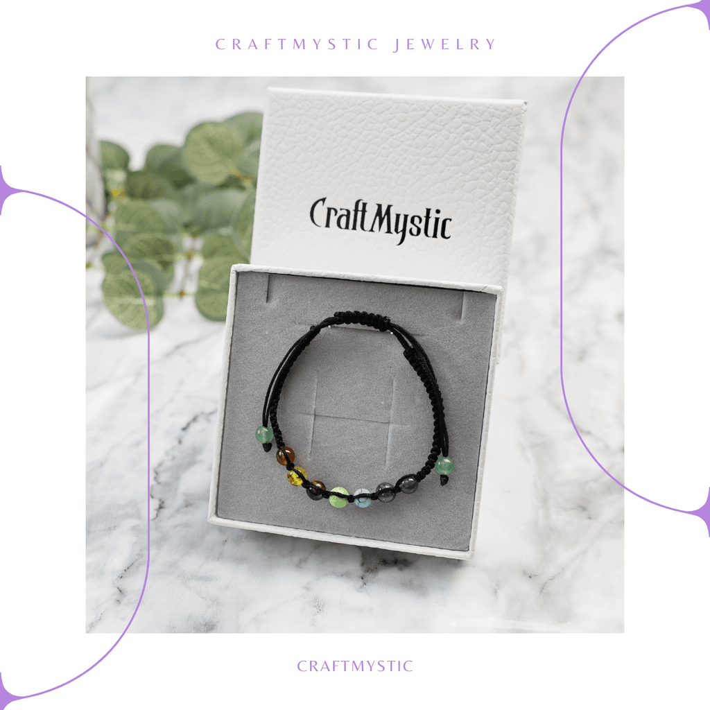 Bratara Handmade Reglabila cu Margele 6mm pentru Cele 7 Chakre si Ciucuri Macrame