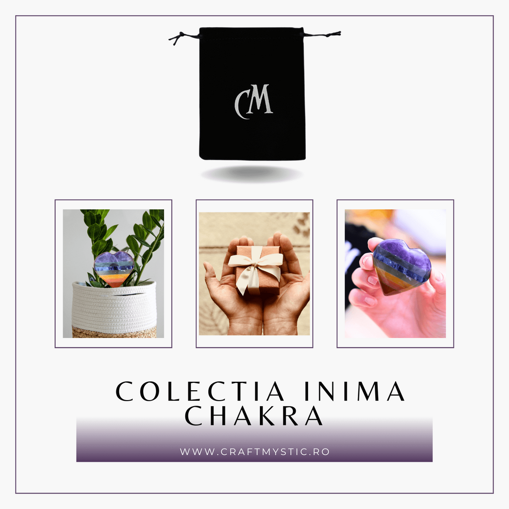 Inima Sculptata Manual de 50mm cu 7 Tipuri de Pietre Naturale pentru Cele 7 Chakre