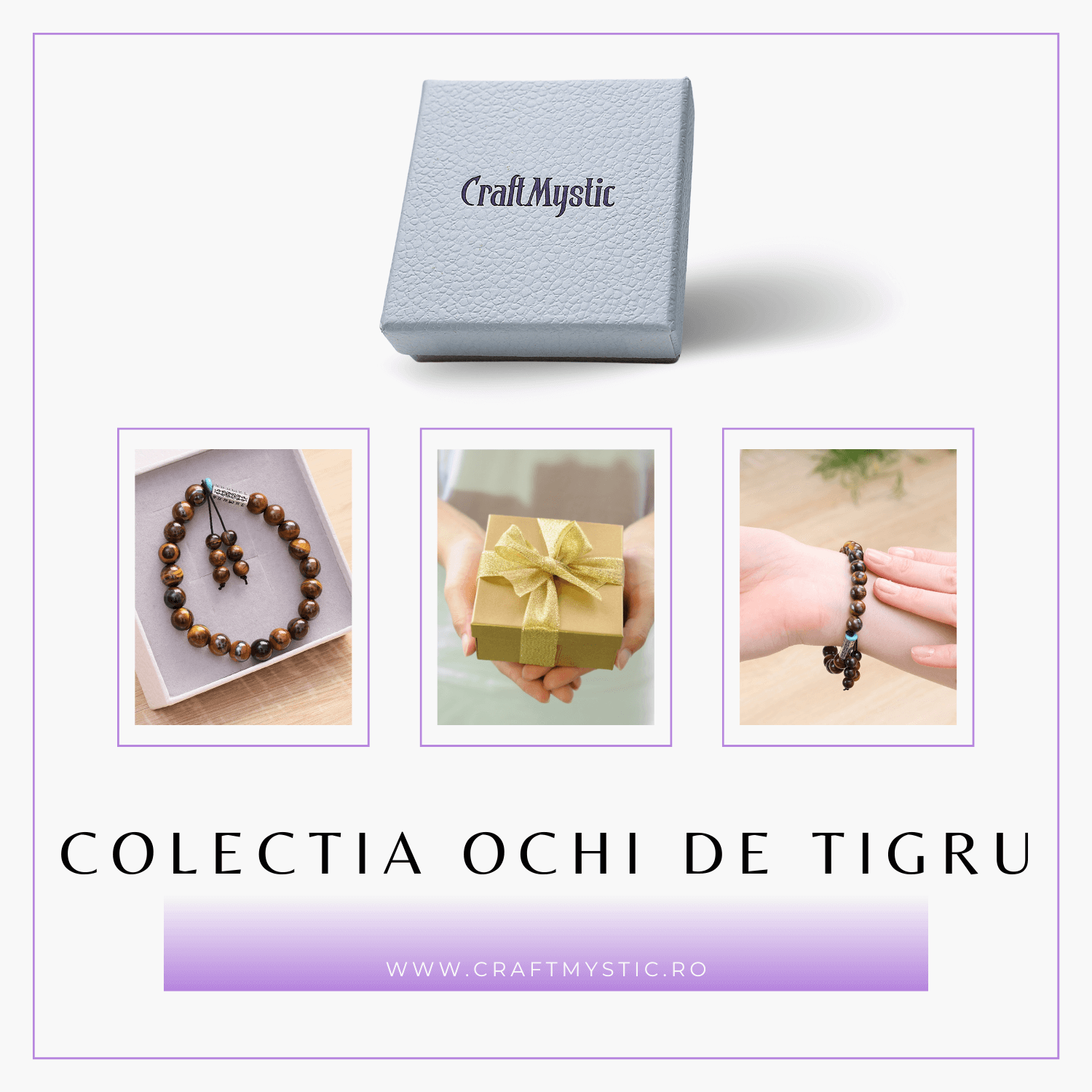 Bratara Elastica cu Margele 6mm din Pietre Semipretioase Ochi de Tigru, Tucurasi si Pandativ
