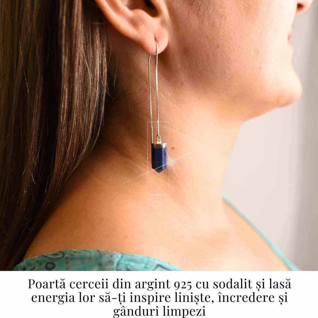 Cercei lungi din argint 925 cu sodalit – Liniste si claritate