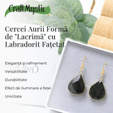 Cercei Aurii cu Labradorit Natural Fatetat in forma de "lacrima"