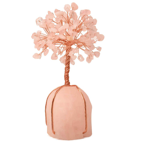 Arborele vietii 13-14 cm din pietre semipretioase polisate de cuart roz si baza de piatra naturala de cuart roz - Copacel de cristal pentru energie pozitiva atrage norocul, decor Feng Shui, cadou spiritual