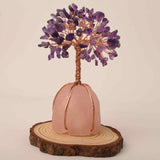 Copacel 13-14 cm din pietre semipretioase polisate de ametist si baza de piatra naturala de cuart roz - Arbore din cristale semipretioase pentru energie pozitiva, cadou spiritual