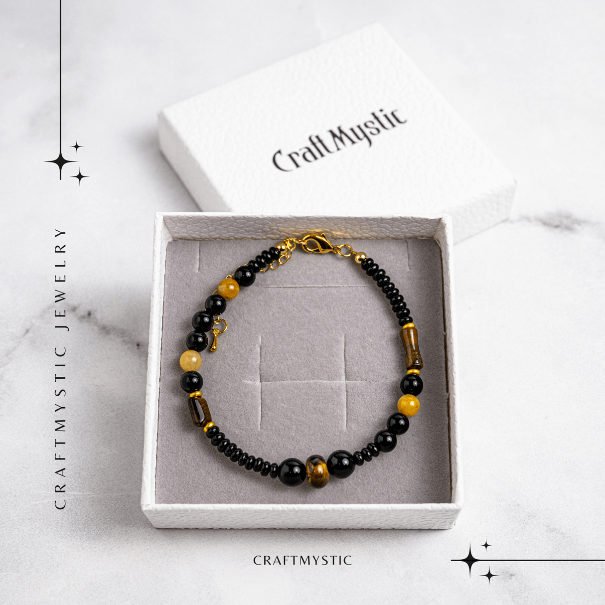Scut Energetic – Bratara cu Agat Negru, Obsidian si Ochi de Tigru