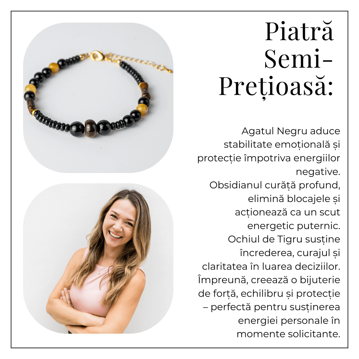 Scut Energetic – Bratara cu Agat Negru, Obsidian si Ochi de Tigru