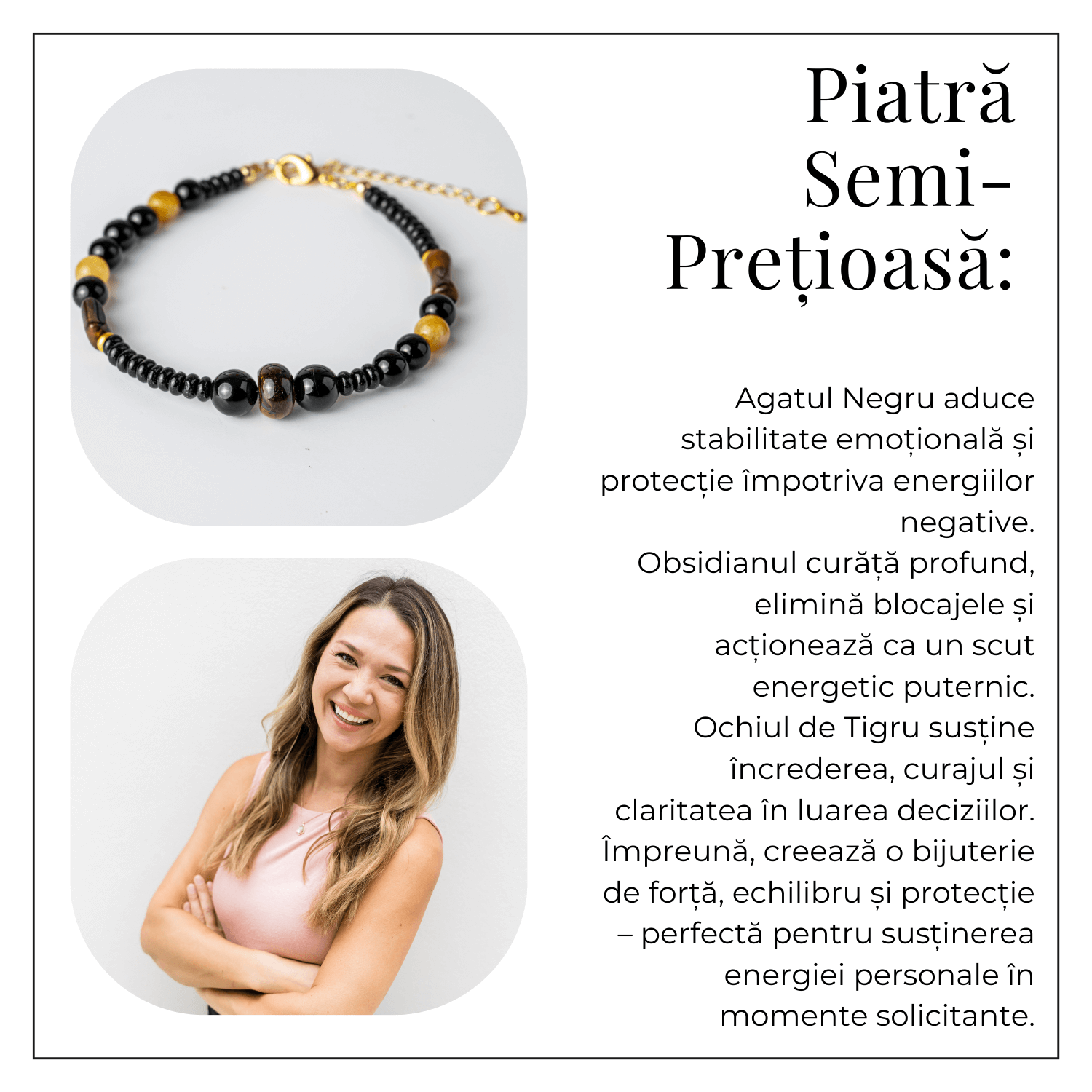 Scut Energetic – Bratara cu Agat Negru, Obsidian si Ochi de Tigru