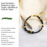 Scut Energetic – Bratara cu Agat Negru, Obsidian si Ochi de Tigru