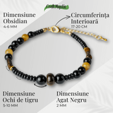 Scut Energetic – Bratara cu Agat Negru, Obsidian si Ochi de Tigru