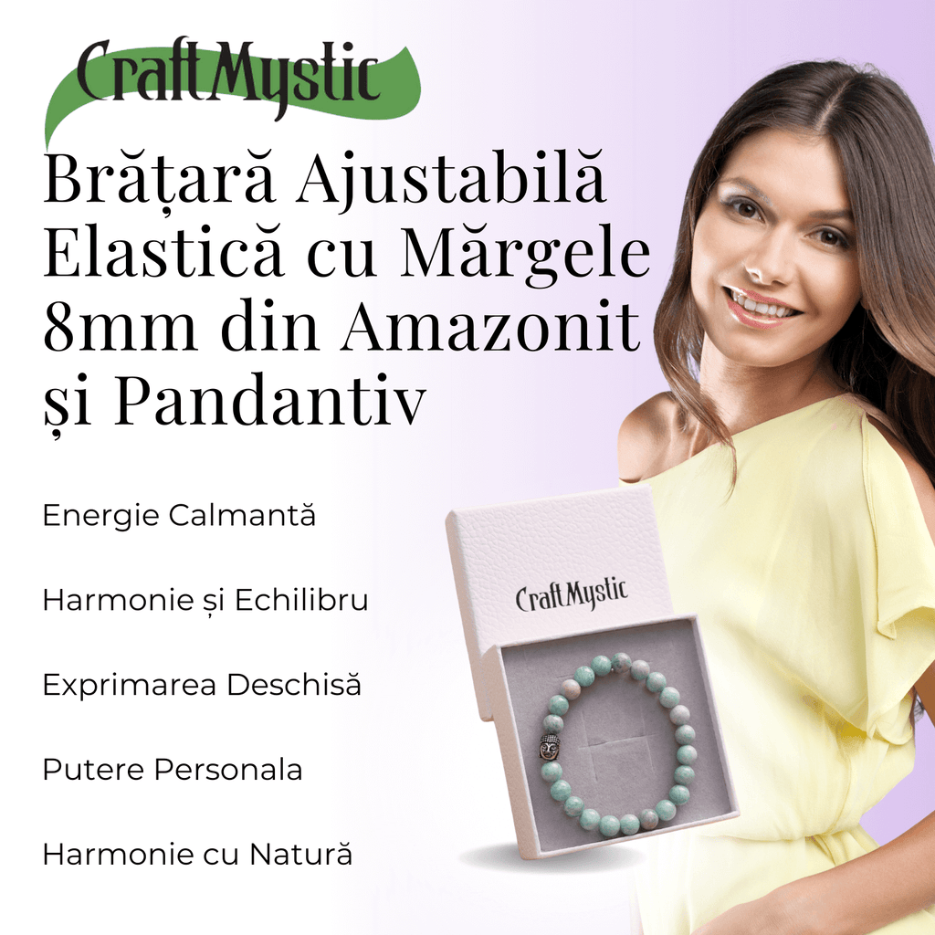 Bratara Elastica cu Margele 8mm din Amazonit Natural si Pandantiv Buddha