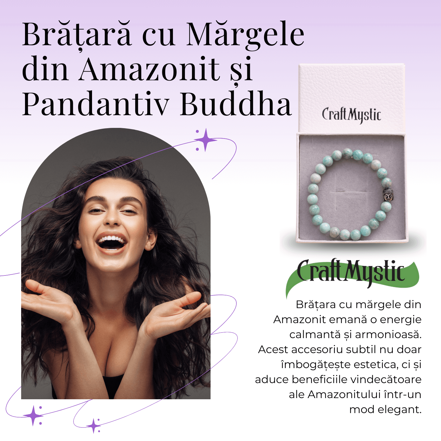 Bratara Elastica cu Margele 8mm din Amazonit Natural si Pandantiv Buddha