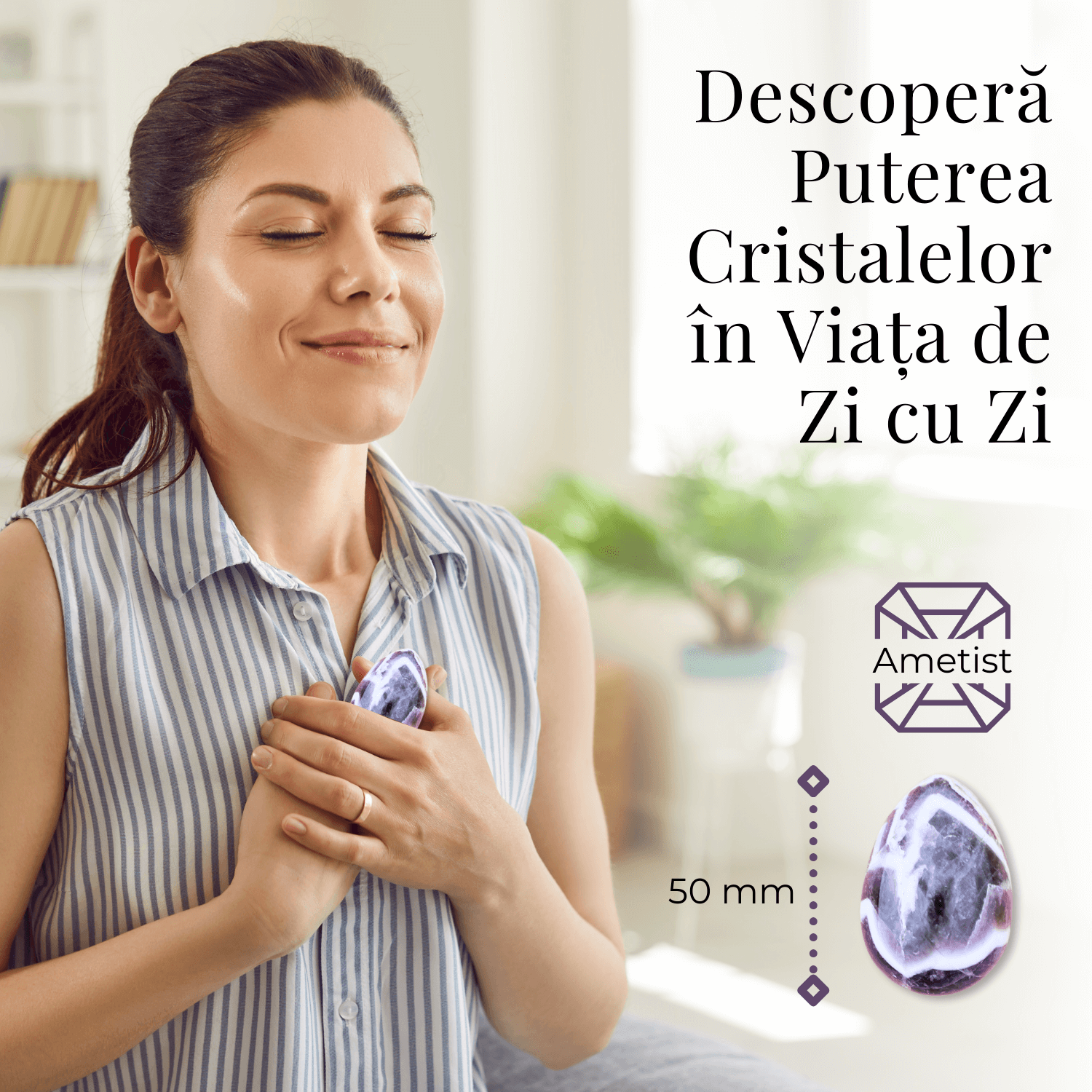 Ou Handmade de 50mm din Piatra Naturală de Ametist Chevron