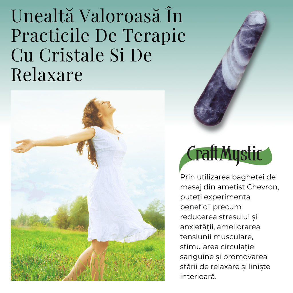 Bagheta de Masaj 10 cm din Ametist Chevron Natural
