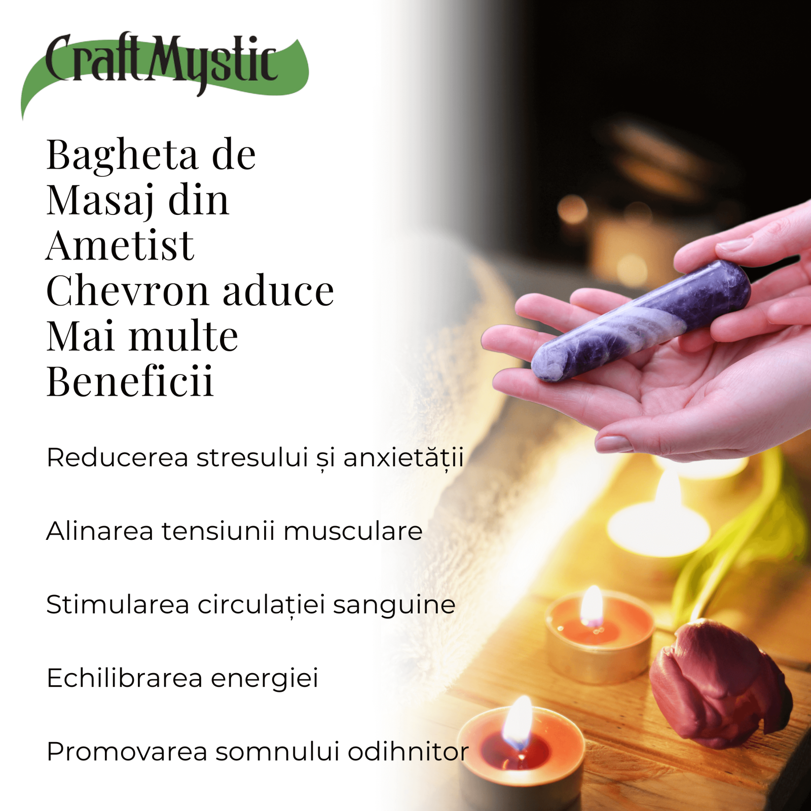Bagheta de Masaj 10 cm din Ametist Chevron Natural