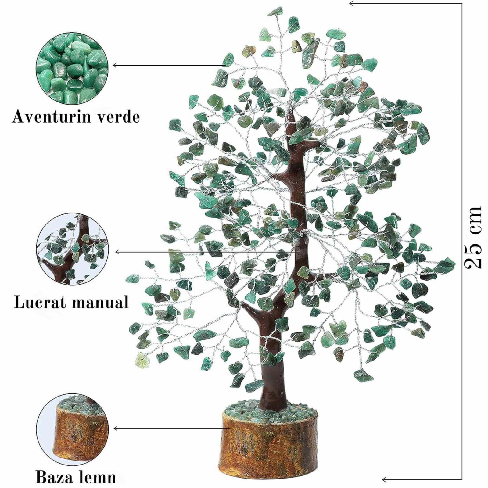 Arbore 25 cm cu pietricele semipretioase din Aventurin Verde