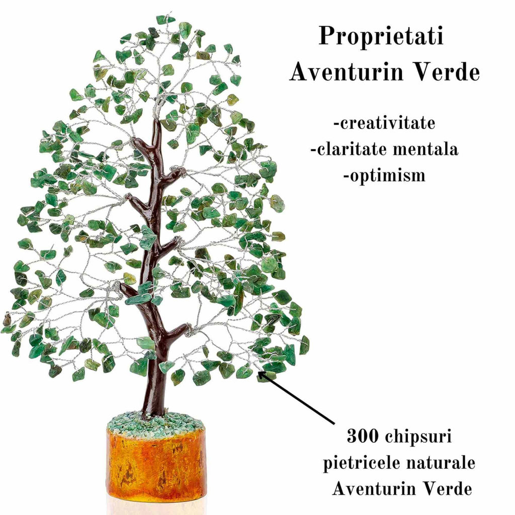 Arbore 25 cm cu pietricele semipretioase din Aventurin Verde