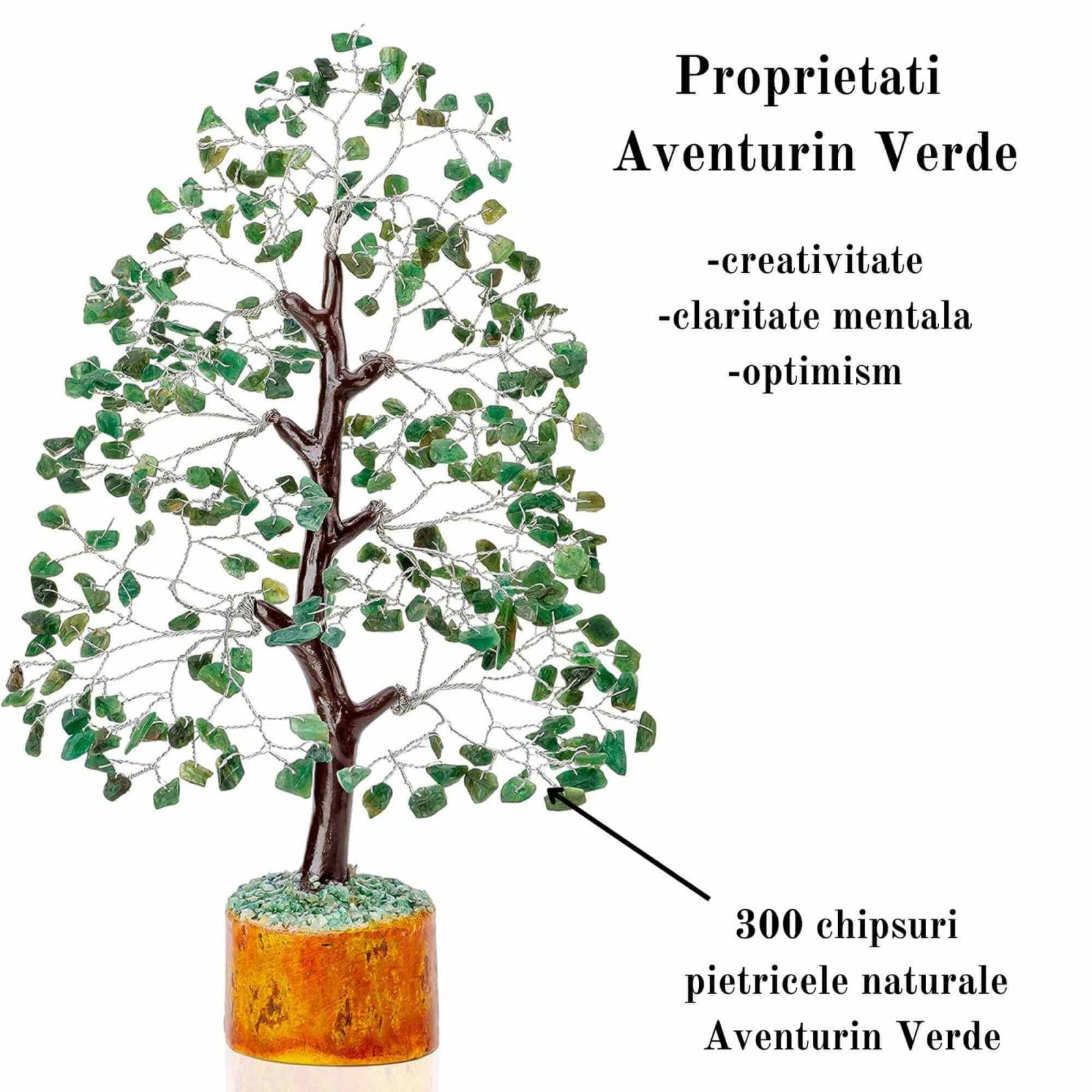 Arbore 25 cm cu pietricele semipretioase din Aventurin Verde