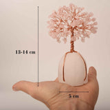 Arborele vietii 13-14 cm din pietre semipretioase polisate de cuart roz si baza de piatra naturala de cuart transparent - Copacel de cristal pentru energie pozitiva atrage norocul, decor Feng Shui, c