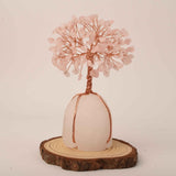 Arborele vietii 13-14 cm din pietre semipretioase polisate de cuart roz si baza de piatra naturala de cuart transparent - Copacel de cristal pentru energie pozitiva atrage norocul, decor Feng Shui, c