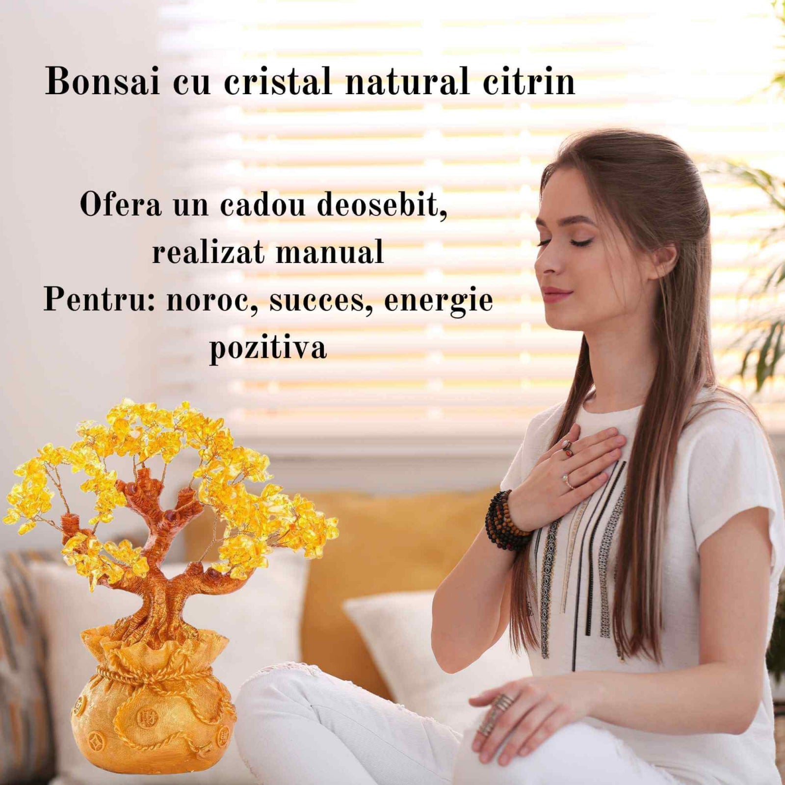 Bonsai cu cristale naturale citrin, supranumit "copacul banilor"