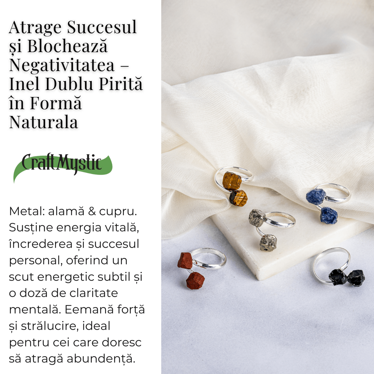 Atrage succesul si blocheaza negativitatea – Inel dublu Pirita in forma naturala