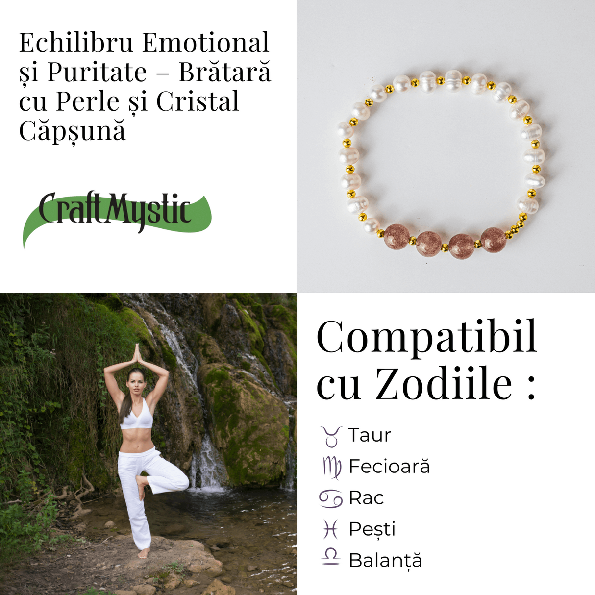 Echilibru Emotional si Puritate – Bratara cu Perle si Cristal capsuna