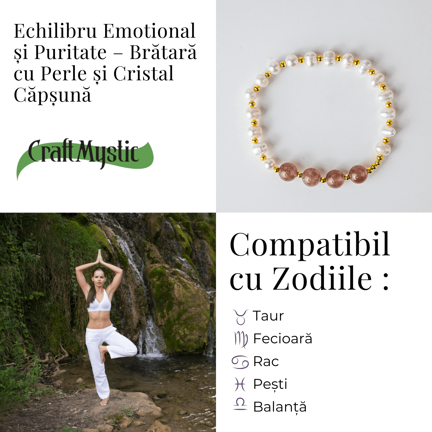 Echilibru Emotional si Puritate – Bratara cu Perle si Cristal capsuna