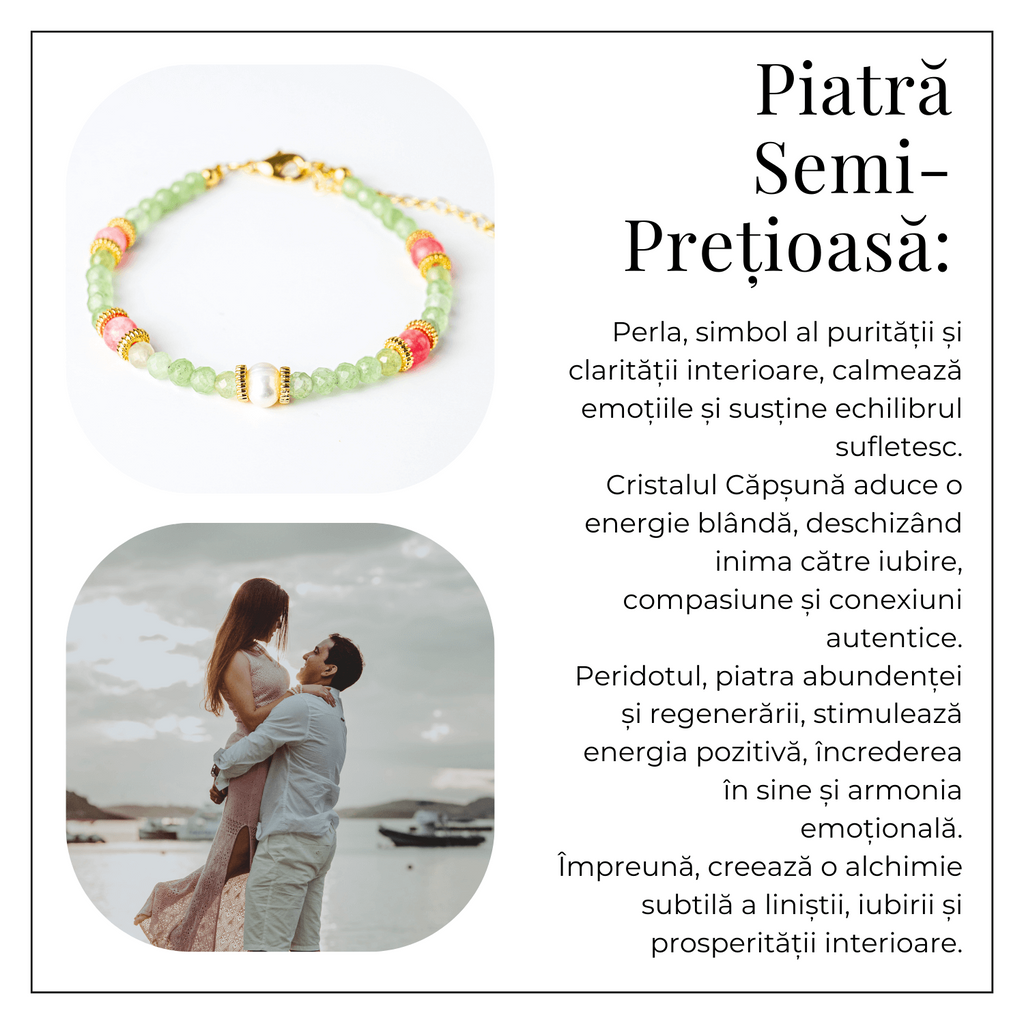 Prosperitate si Feminitate – Bratara cu Cristale de Peridot si Perla