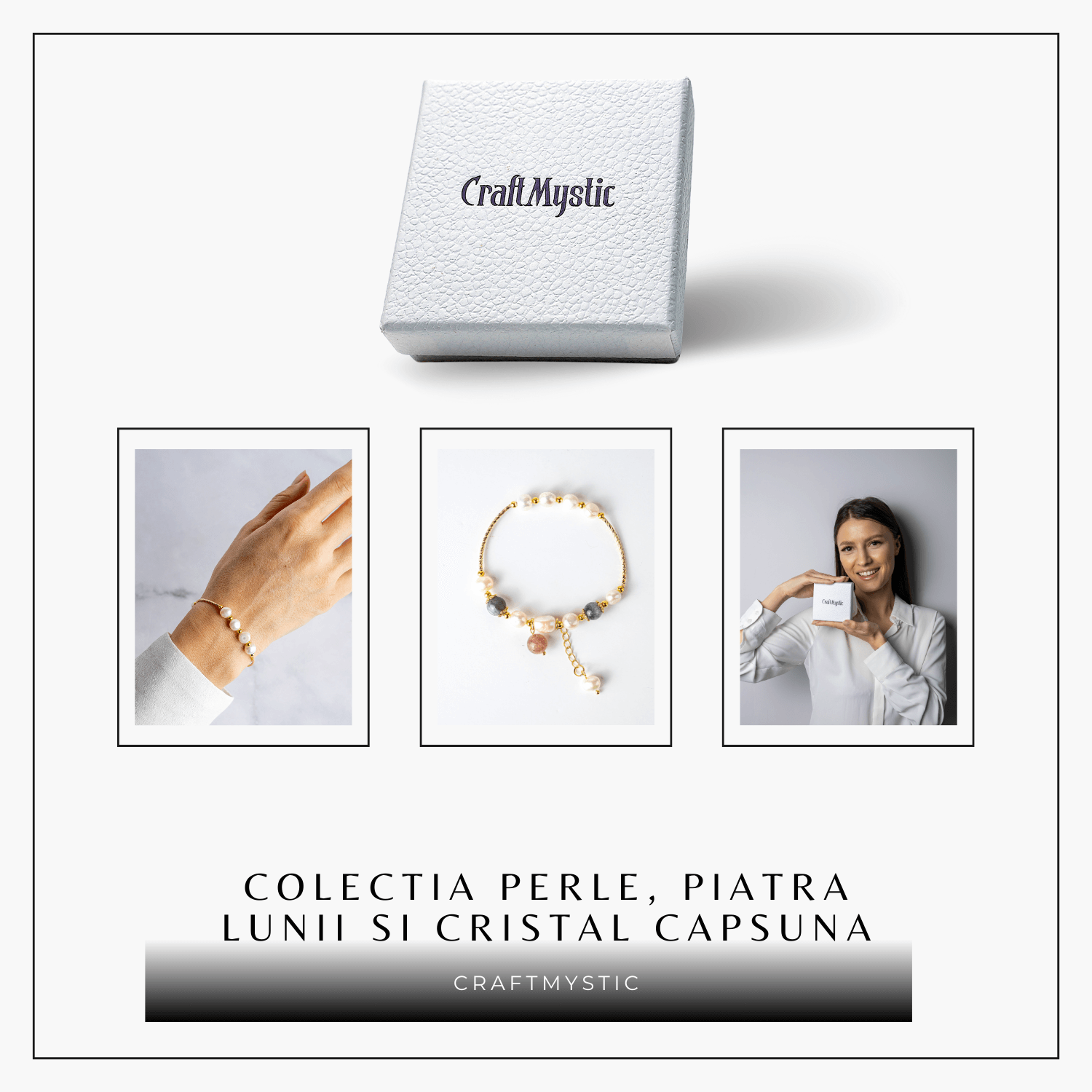 Energie Feminina– Bratara cu Perle, Piatra lunii si Cristal Capsuna