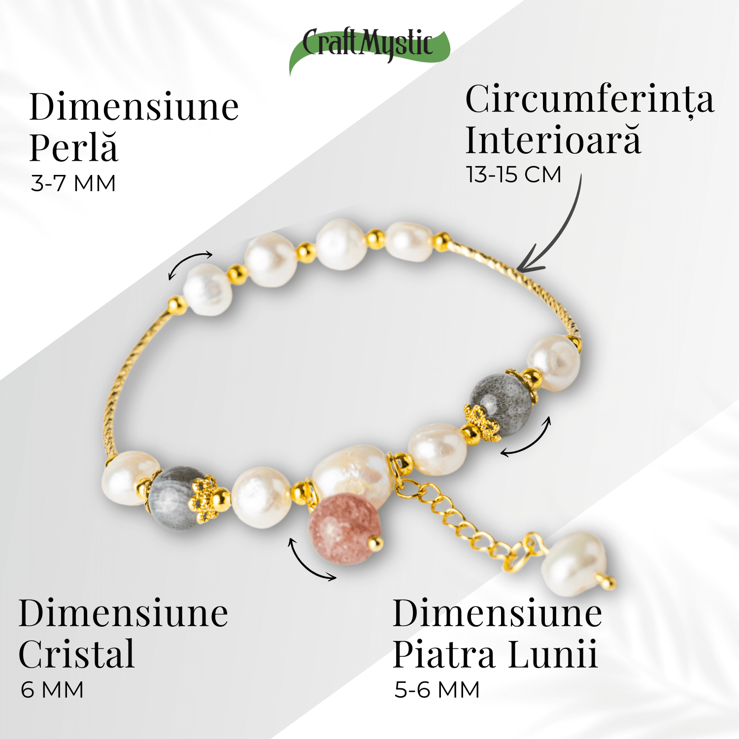 Energie Feminina– Bratara cu Perle, Piatra lunii si Cristal Capsuna