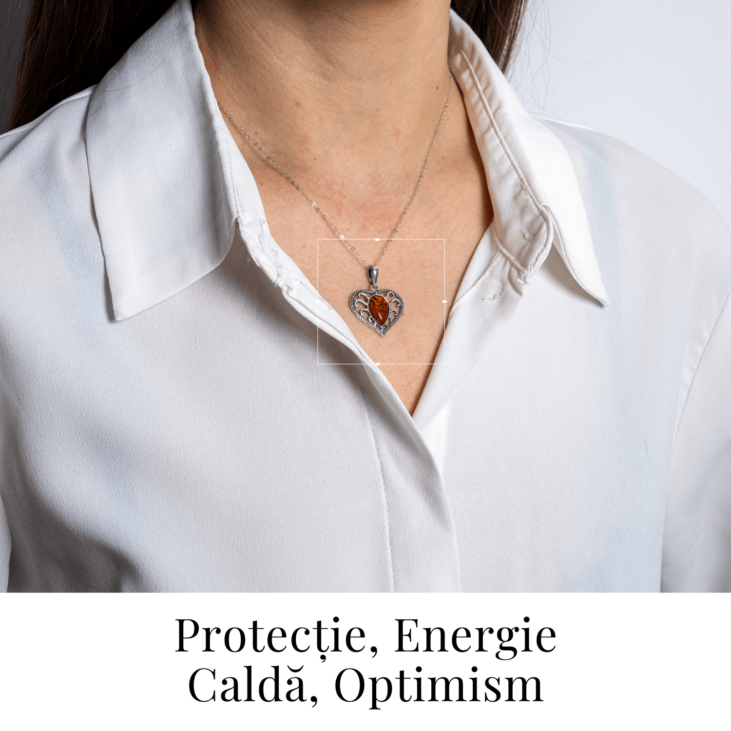 Colier inimioara cu chihlimbar si montura argint 925 – Protectie, caldura si echilibru emotional