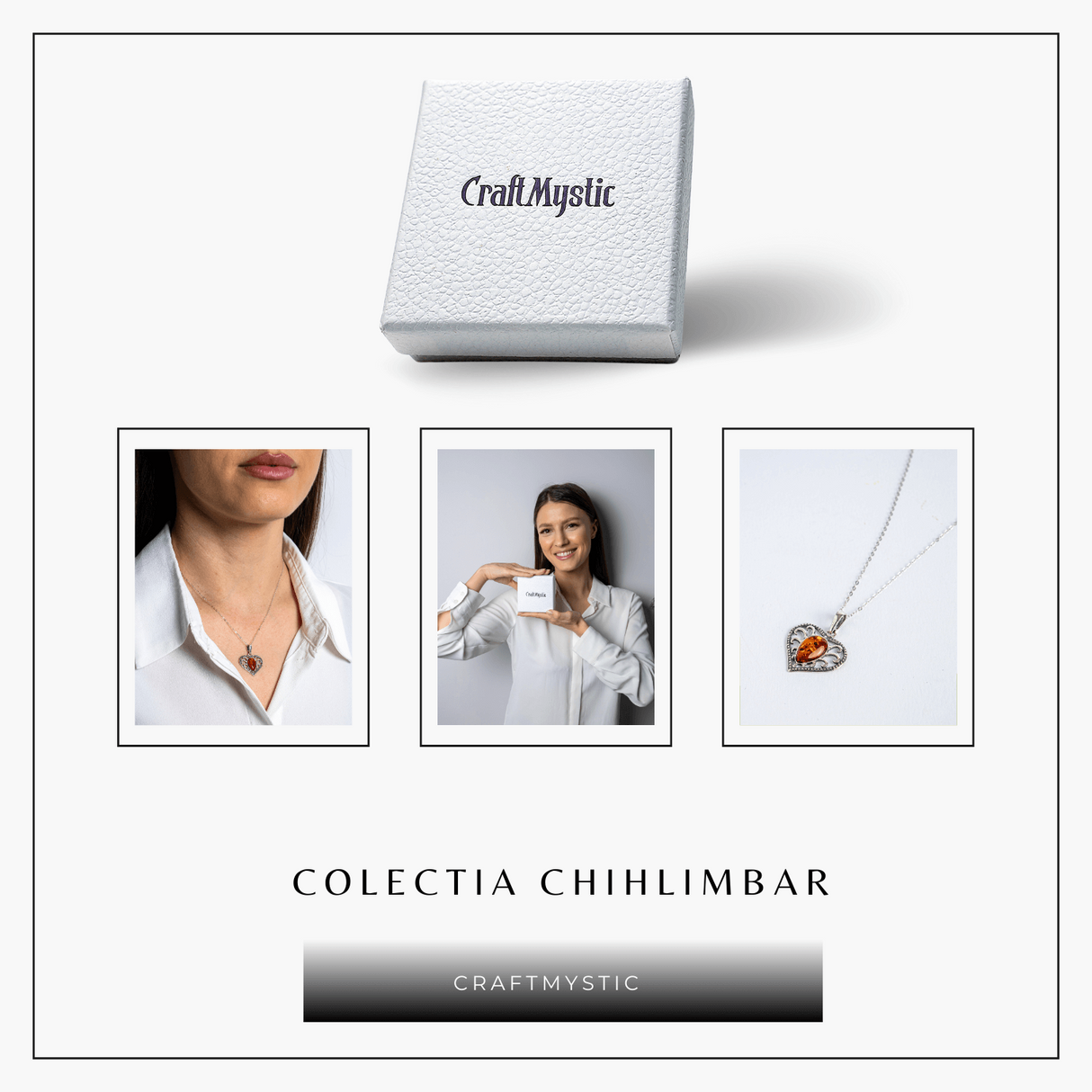 Colier inimioara cu chihlimbar si montura argint 925 – Protectie, caldura si echilibru emotional