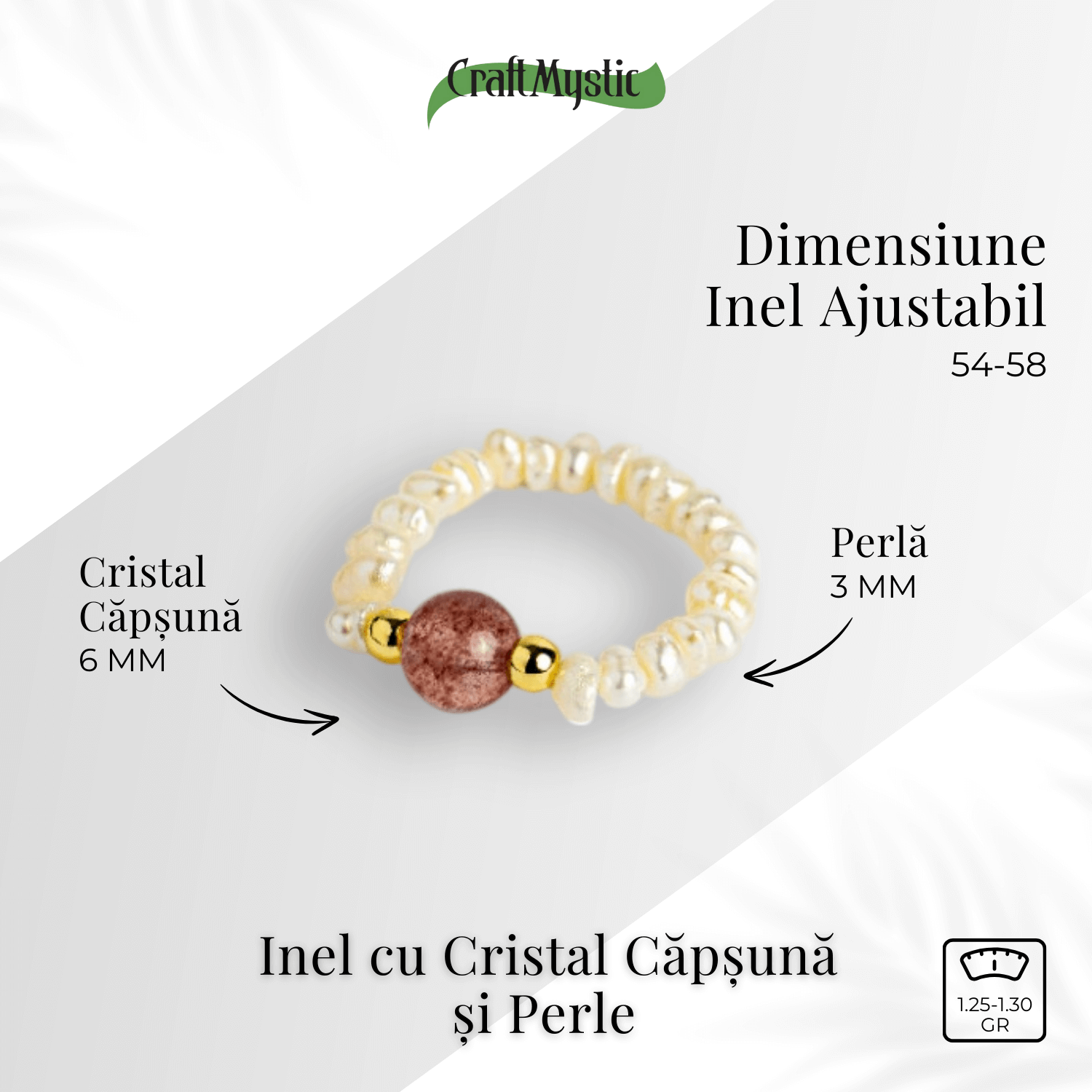Inel cu sens – Cristal capsuna si perle pentru armonie emotionala