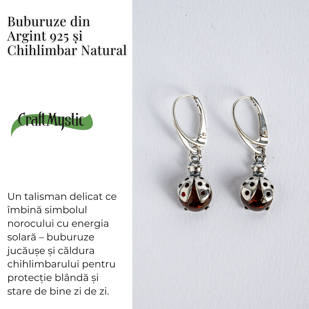 Buburuze Solare – Cercei cu chihlimbar natural si montura din argint 925