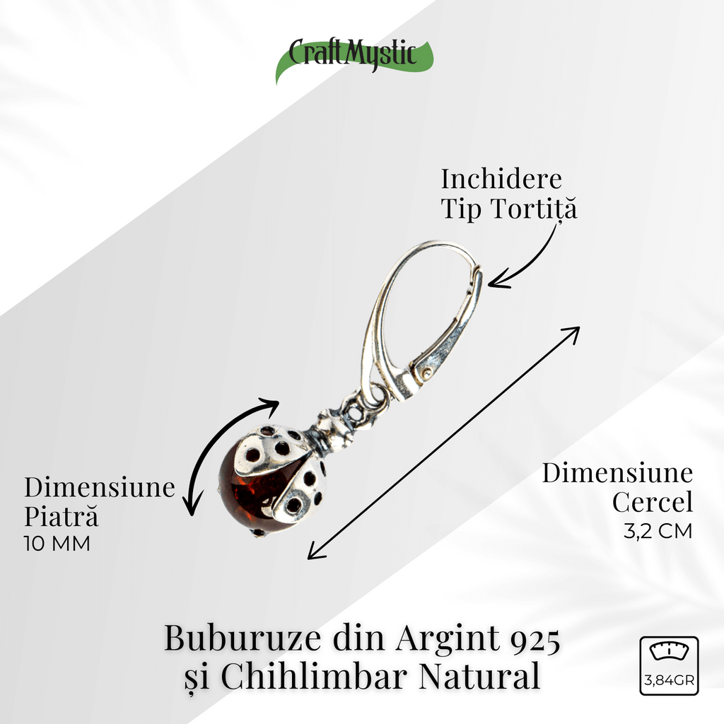 Buburuze Solare – Cercei cu chihlimbar natural si montura din argint 925
