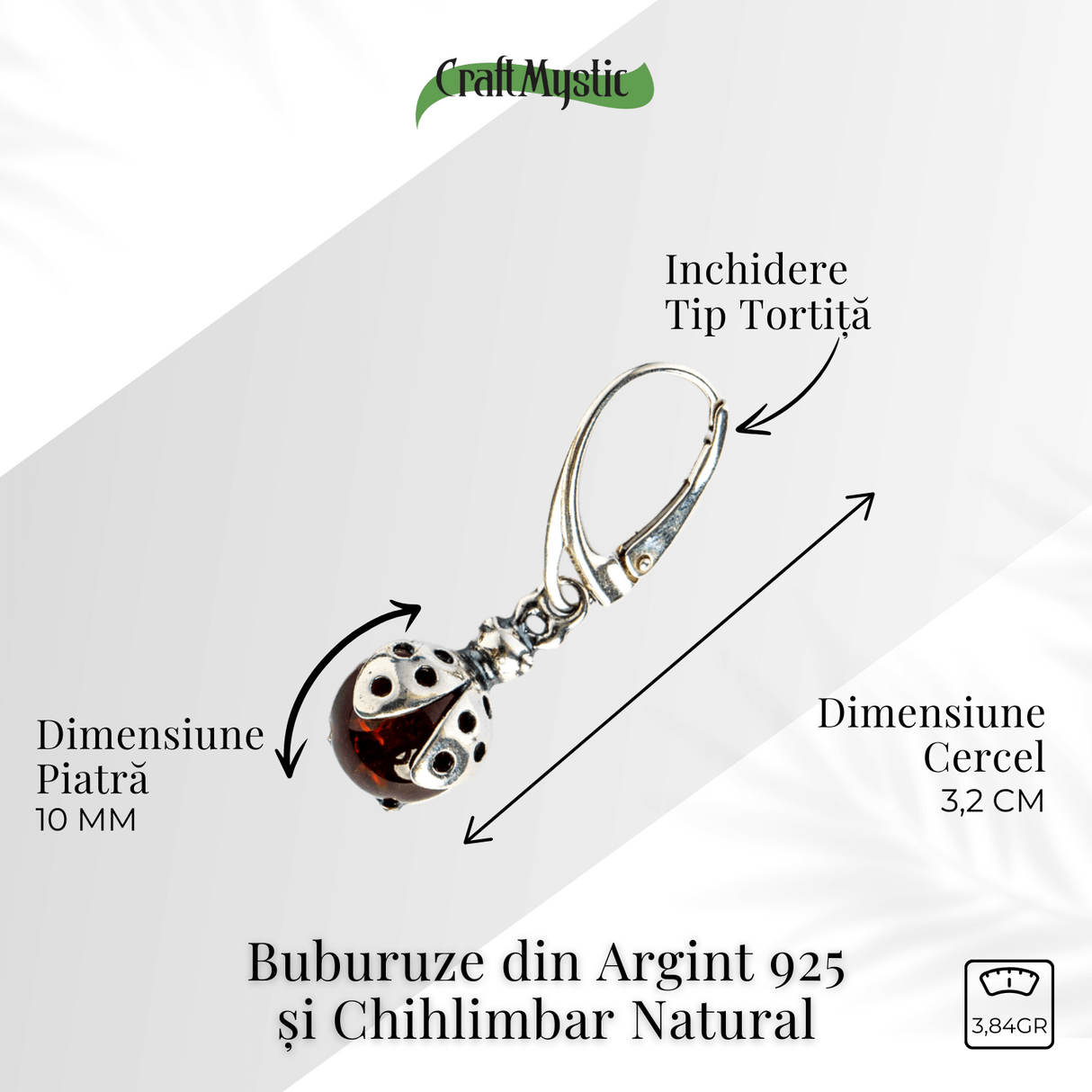 Buburuze Solare – Cercei cu chihlimbar natural si montura din argint 925