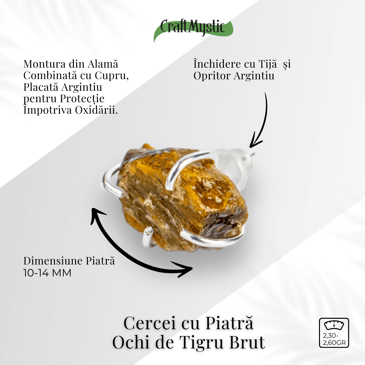 Cercei argintii cu Ochi de Tigru brut – Protectie, curaj si claritate mentala