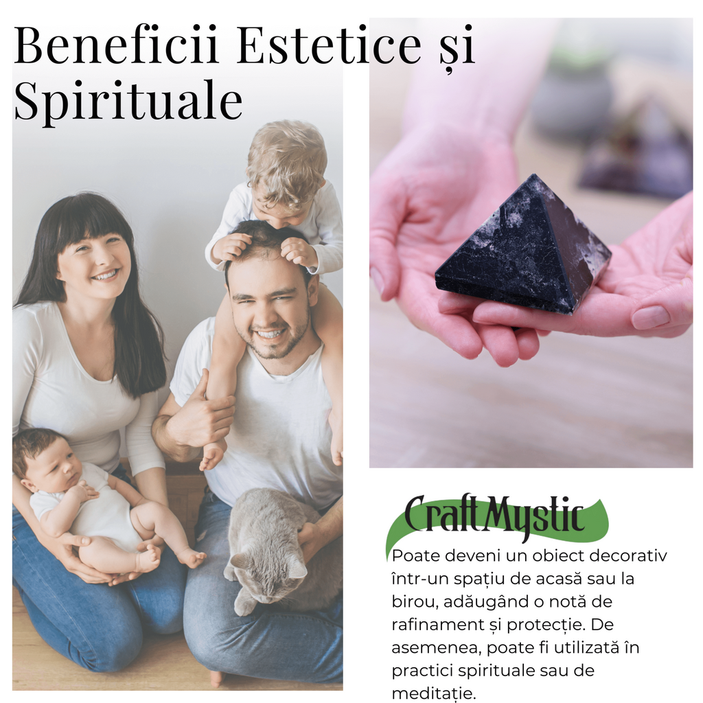 Piramida Sculptata Manual 60mm din Piatra de Turmalina Neagra cu Rutil Naturala