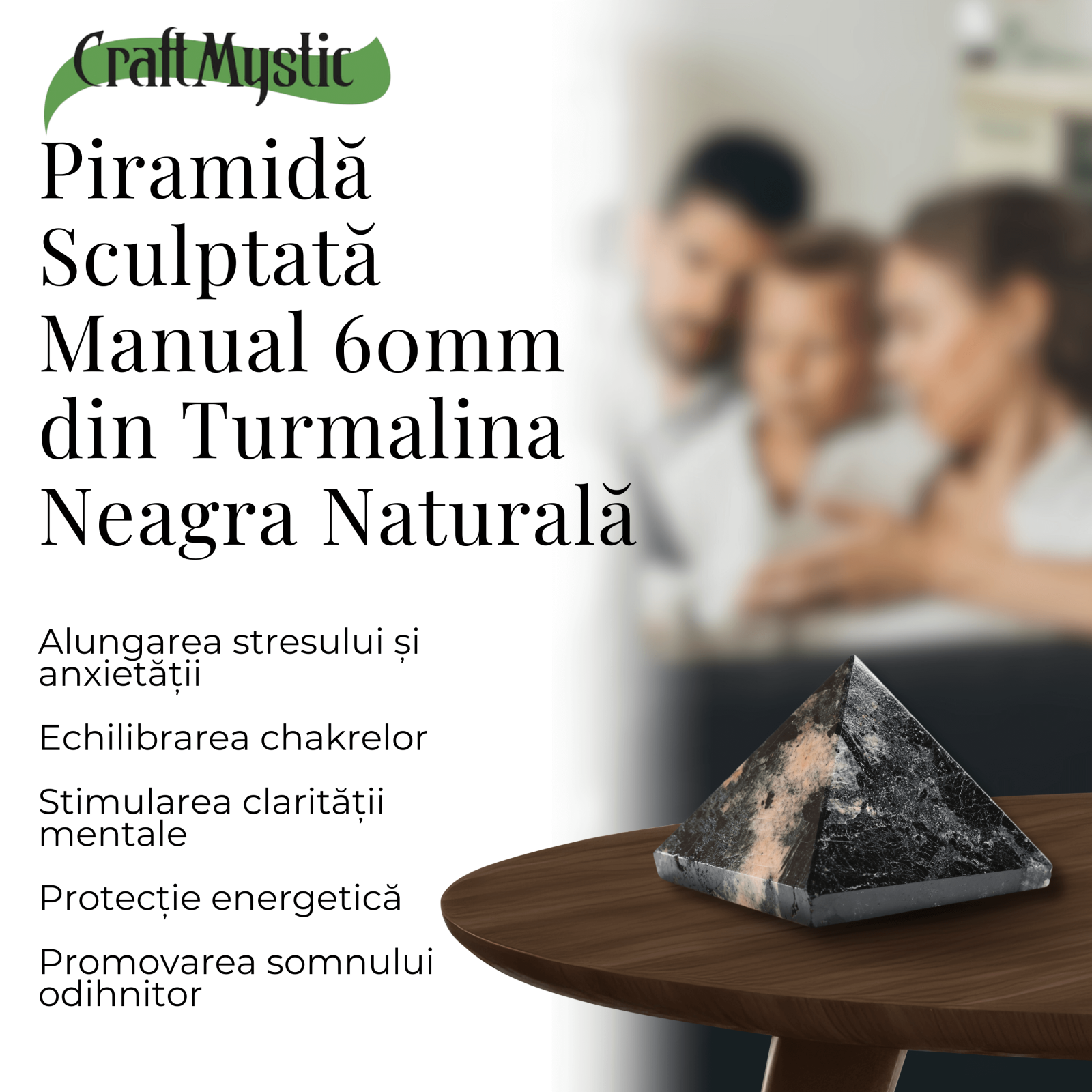 Piramida Sculptata Manual 60mm din Piatra de Turmalina Neagra cu Rutil Naturala
