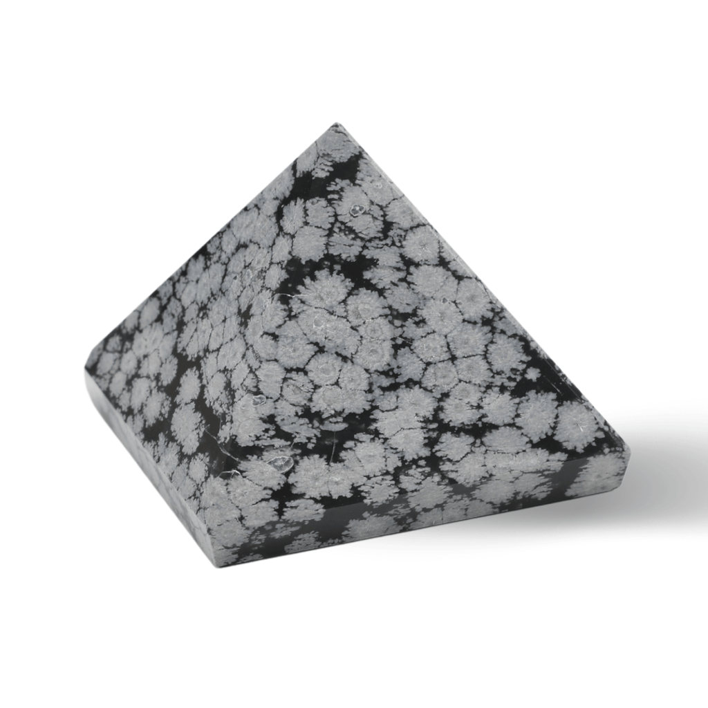 Piramida Sculptata Manual 60mm din Piatra Obsidian Fulg de Nea Natural