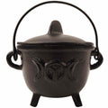 Ceaun "Cauldron" din Fonta cu design Triple Moon, cu Capac si Maner - Cazan de Vrajitoare, Ideal pentru Arderea Tamaii pe Carbune si Smudging cu Salvie