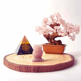 Bonsai cu cristale Cuart Roz pe suport dreptunghiular de ceramica – simbolizeaza: feng shui, noroc, sanatate, bogatie si familie