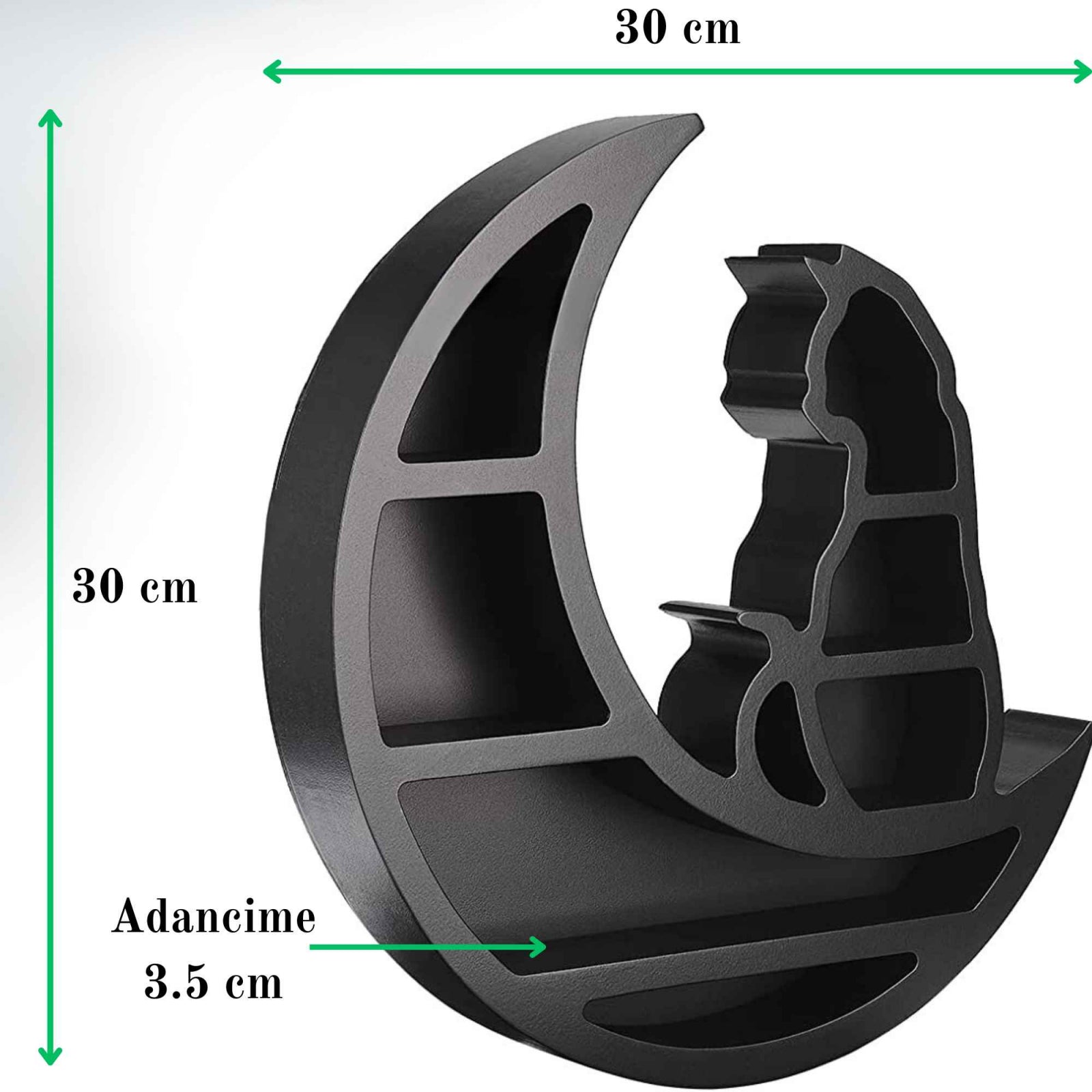 Mini Raft 30x30 cm expunere din lemn pentru cristale, uleiuri esensiale design Pisica neagra pe luna - Decorare gotică pentru cameră Moon Cat